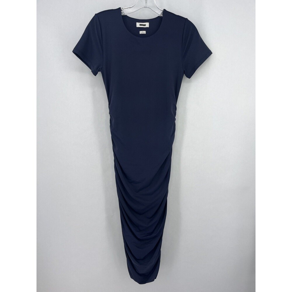 Aritzia Babaton Contour Ruched Short Sleeve Midi Dress Womens Dark Blue Size M